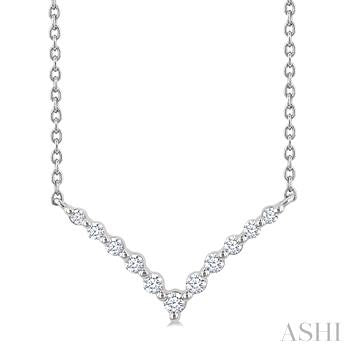 1/8 Ctw Petite Chevron Round Cut Diamond Pendant With Chain in Sterling Silver