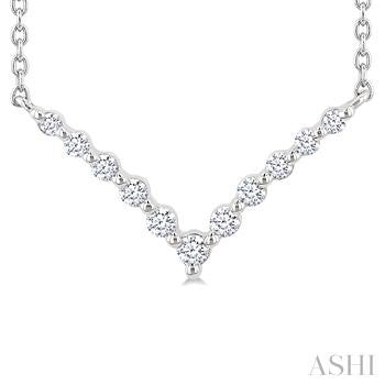 1/8 Ctw Petite Chevron Round Cut Diamond Pendant With Chain in Sterling Silver