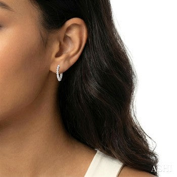 1/6 Ctw Petite Shared Prong Round Cut Diamond Hoop Earrings in Sterling Silver