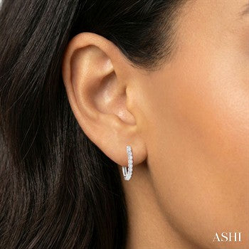 1/6 Ctw Petite Shared Prong Round Cut Diamond Hoop Earrings in Sterling Silver