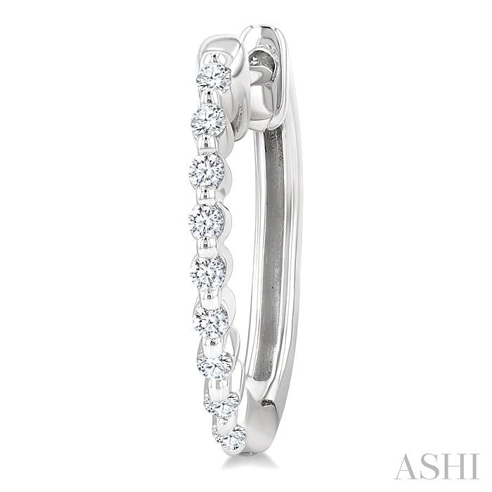 1/6 Ctw Petite Shared Prong Round Cut Diamond Hoop Earrings in Sterling Silver