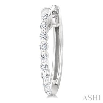 1/6 Ctw Petite Shared Prong Round Cut Diamond Hoop Earrings in Sterling Silver