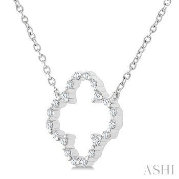 1/8 Ctw Petite Open Window Clover Round Cut Diamond Pendant With Chain in Sterling Silver