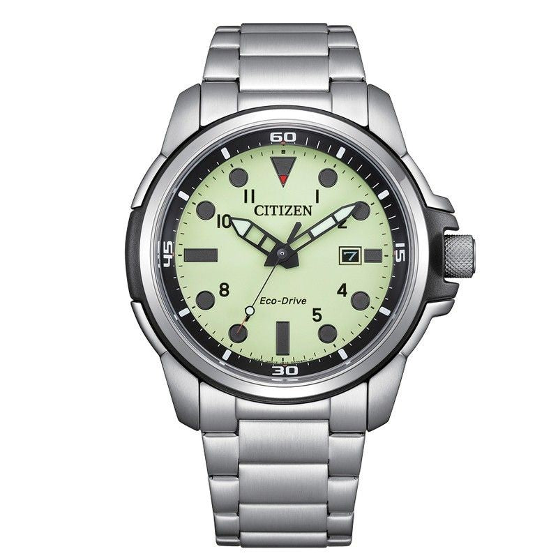 Citizen Cream Sea Land Oriented Men'S Watch Has A Steel Barrel Shaped Case AW180089X