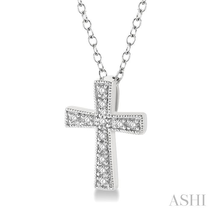 1/20 Ctw Round Cut Diamond Cross Pendant with Chain in Sterling Silver
