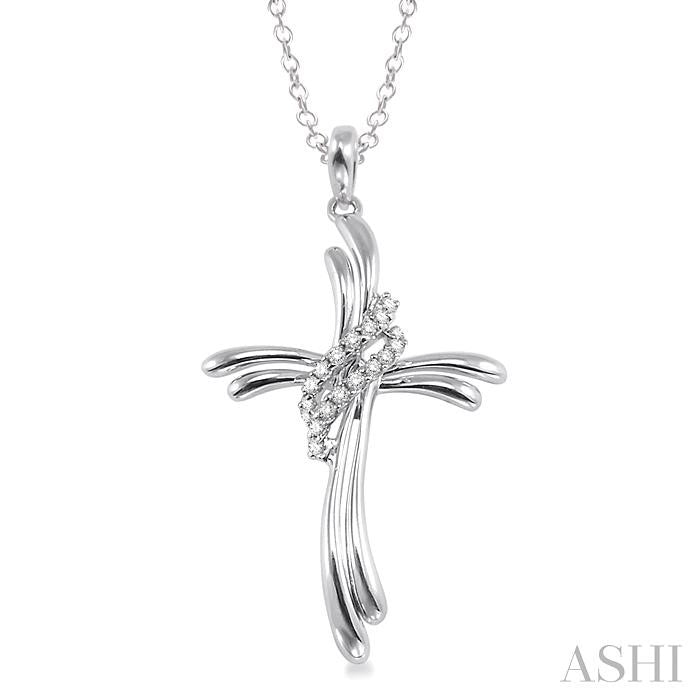 1/20 Ctw Round Cut Diamond Cross Pendant in Sterling Silver with Chain