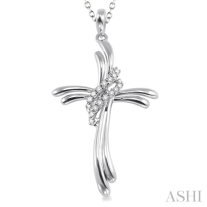 1/20 Ctw Round Cut Diamond Cross Pendant in Sterling Silver with Chain