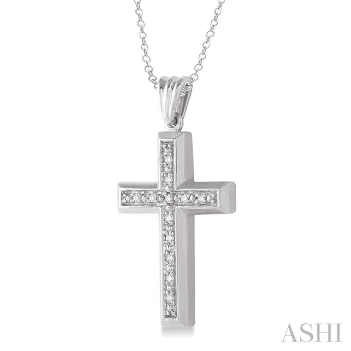1/20 Ctw Round Cut Diamond Cross Pendant in Sterling Silver with Chain