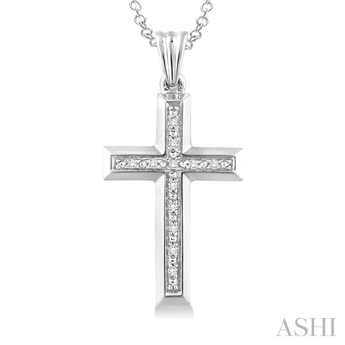 1/20 Ctw Round Cut Diamond Cross Pendant in Sterling Silver with Chain