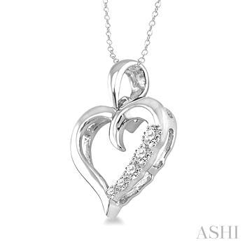 1/50 Ctw Round Cut Diamond Heart Shape Diamond Pendant in Sterling Silver with Chain