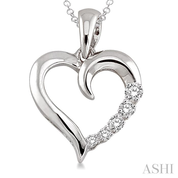 1/50 Ctw Round Cut Diamond Heart Shape Diamond Pendant in Sterling Silver with Chain