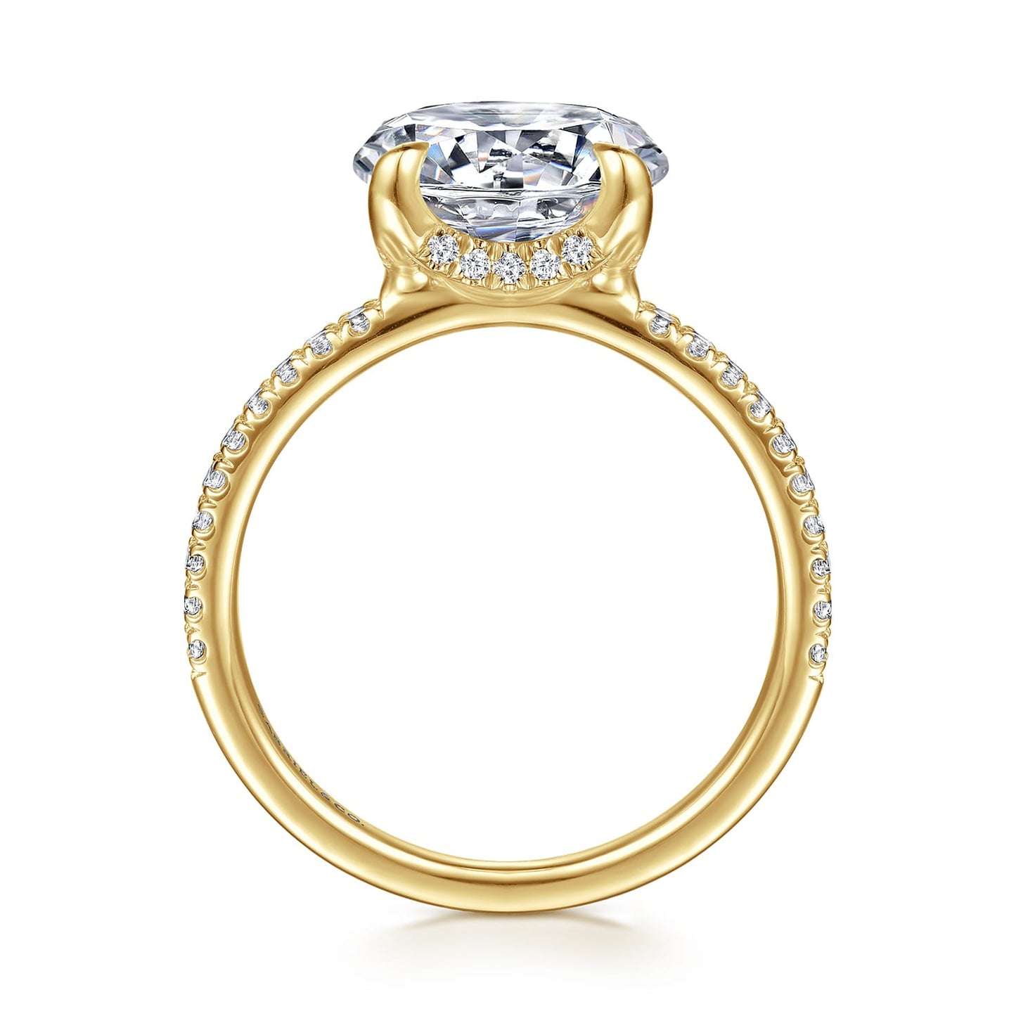 Gabriel & Co. Lorenzo - 14K Yellow Gold Round Diamond Engagement Ring 2.50Ct Ctr Semi 9X7.2 .23CTW