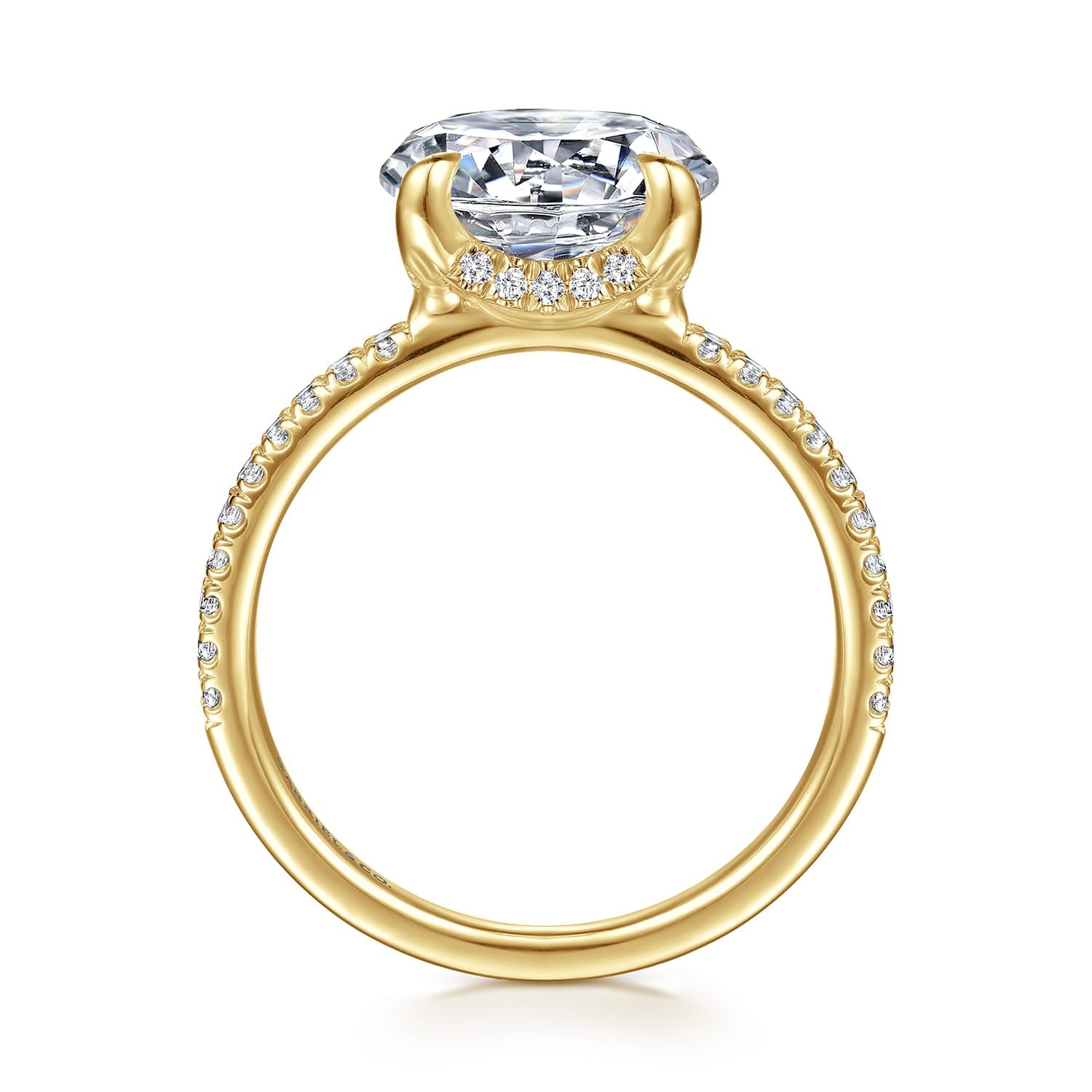 Gabriel & Co. Lorenzo - 14K Yellow Gold Round Diamond Engagement Ring 2.50Ct Ctr Semi 9X7.2 .23CTW
