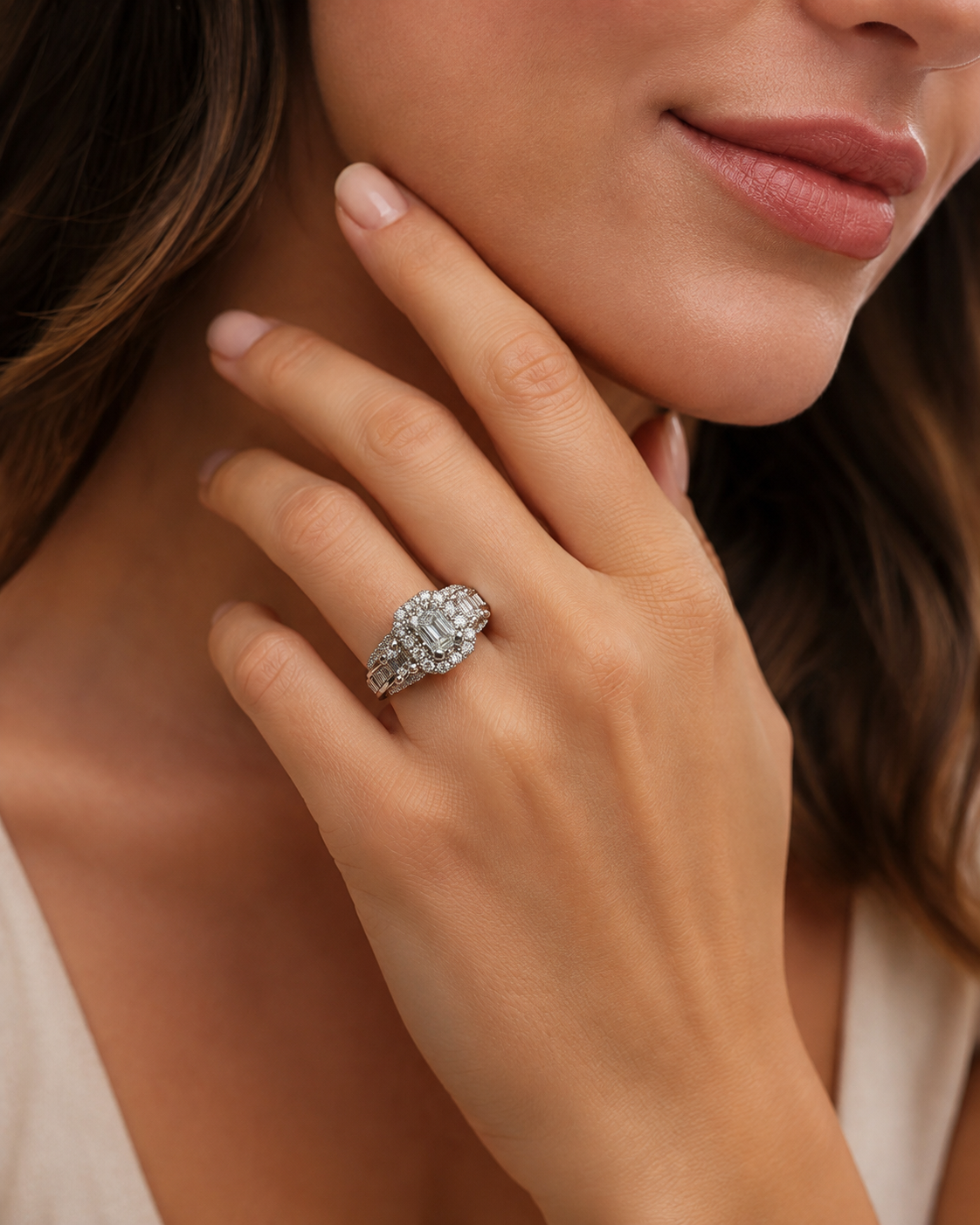 1.45 CTW Emerald Cut Three-Stone Diamond Ring | 14K White Gold
