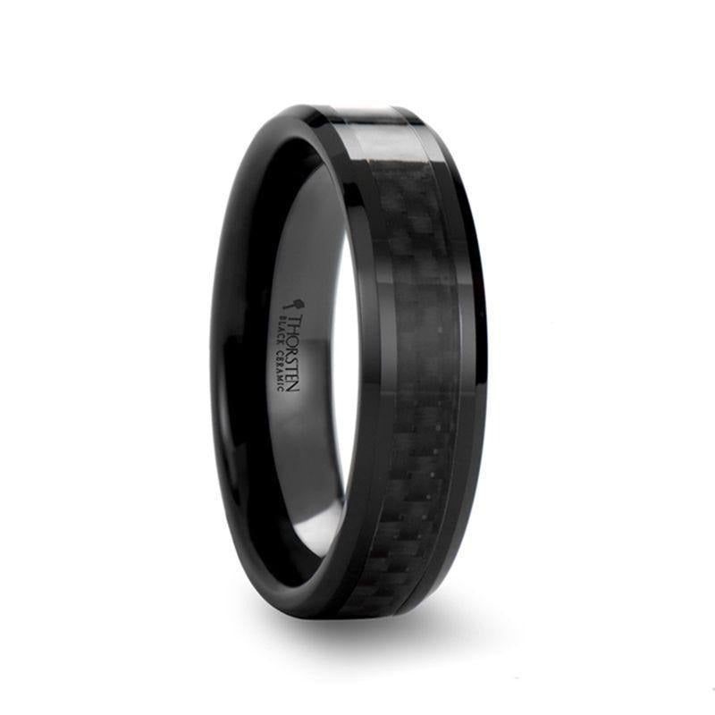 ONYX Black Carbon Fiber Inlaid Black Ceramic Wedding Band - 4mm - 12mm - 6mm