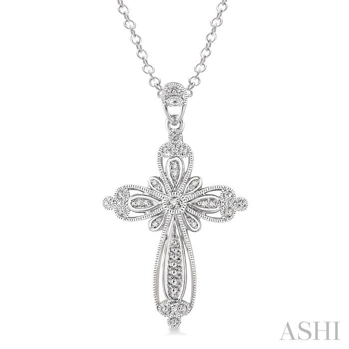 1/20 Ctw Round Cut Diamond Cross Pendant in Sterling Silver with Chain