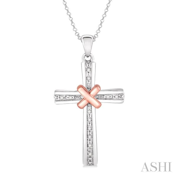 1/20 Ctw Round Cut Diamond Cross Pendant in Sterling Silver with Chain