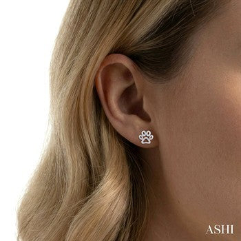 1/20 Ctw Dog Paw Round Cut Diamond Fashion Stud Earrings in Sterling Silver