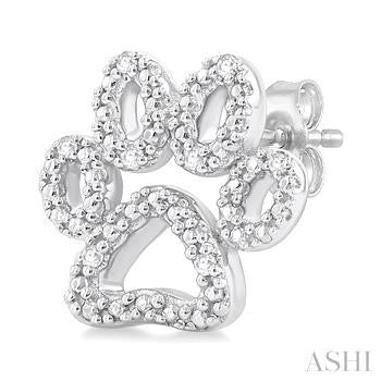 1/20 Ctw Dog Paw Round Cut Diamond Fashion Stud Earrings in Sterling Silver