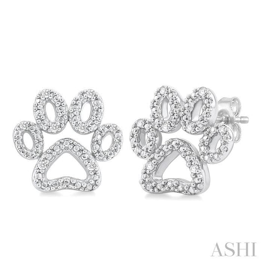 1/20 Ctw Dog Paw Round Cut Diamond Fashion Stud Earrings in Sterling Silver