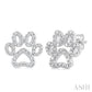 1/20 Ctw Dog Paw Round Cut Diamond Fashion Stud Earrings in Sterling Silver