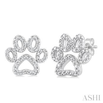 1/20 Ctw Dog Paw Round Cut Diamond Fashion Stud Earrings in Sterling Silver