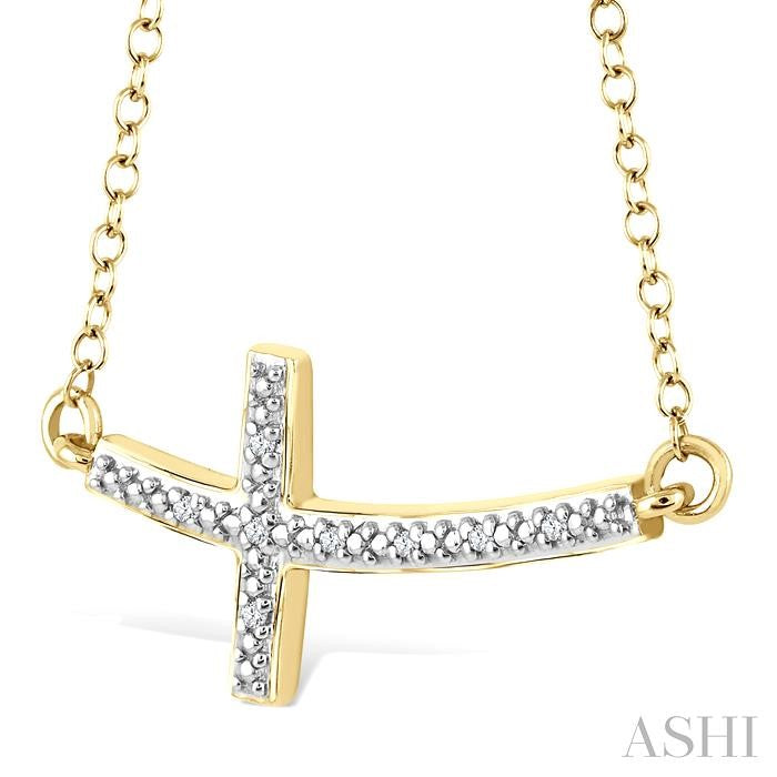 1/50 Ctw Reclined Cross Round Cut Diamond Fashion Pendant With Chain in Yellow Gold Vermeil
