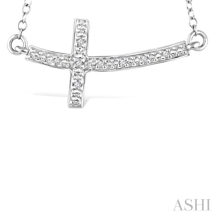 1/50 Ctw Round Cut Diamond Cross Pendant with Chain in Sterling Silver