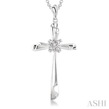1/20 Ctw Round Cut Diamond Cross Pendant in Sterling Silver with Chain