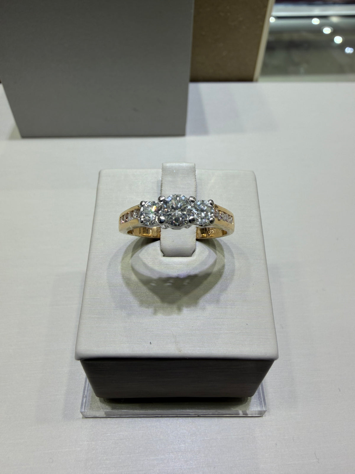 1.08 CTW Natural Diamond Three-Stone Engagement Ring | 14K Yellow Gold