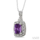 9X7 MM Cushion Shape Amethyst and 1/10 Ctw Round Cut Diamond Pendant in Sterling Silver with Chain