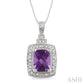 9X7 MM Cushion Shape Amethyst and 1/10 Ctw Round Cut Diamond Pendant in Sterling Silver with Chain