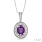 8X6 MM Oval Cut Amethyst and 1/20 Ctw Round Cut Diamond Pendant in Sterling Silver with Chain