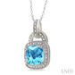 10X10 MM Cushion Shape Blue Topaz and 1/20 Ctw Round Cut Diamond Pendant in Sterling Silver with Chain