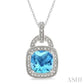 10X10 MM Cushion Shape Blue Topaz and 1/20 Ctw Round Cut Diamond Pendant in Sterling Silver with Chain