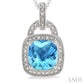 10X10 MM Cushion Shape Blue Topaz and 1/20 Ctw Round Cut Diamond Pendant in Sterling Silver with Chain