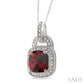 10X10 MM Cushion Shape Garnet and 1/20 Ctw Round Cut Diamond Pendant in Sterling Silver with Chain