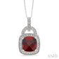 10X10 MM Cushion Shape Garnet and 1/20 Ctw Round Cut Diamond Pendant in Sterling Silver with Chain