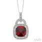 10X10 MM Cushion Shape Garnet and 1/20 Ctw Round Cut Diamond Pendant in Sterling Silver with Chain