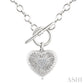 1/10 Ctw Heart Fluted Toggle Round Cut Diamond Fashion Necklace in Sterling Silver