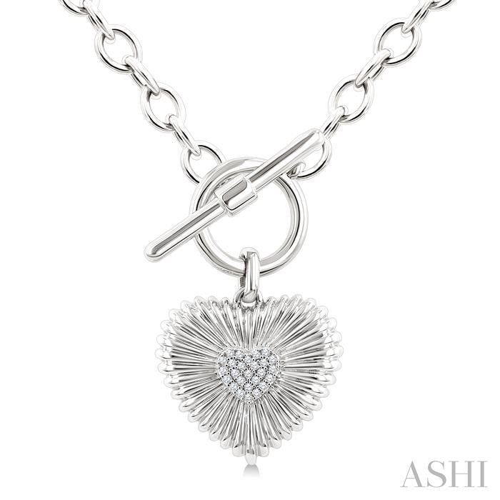 1/10 Ctw Heart Fluted Toggle Round Cut Diamond Fashion Necklace in Sterling Silver