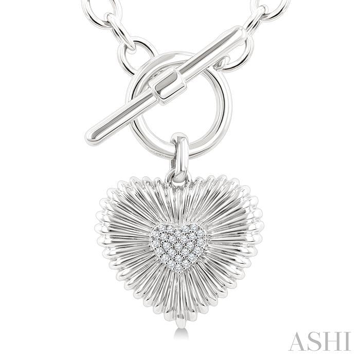 1/10 Ctw Heart Fluted Toggle Round Cut Diamond Fashion Necklace in Sterling Silver