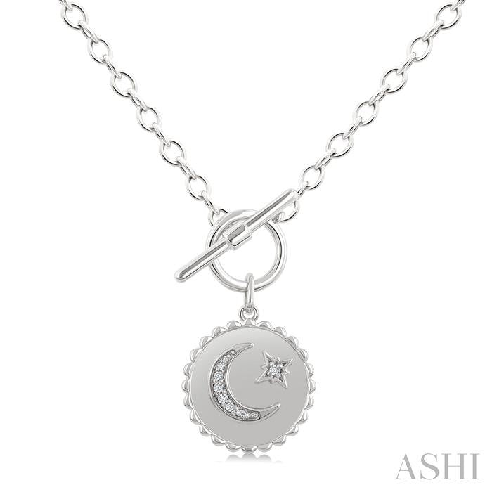 1/20 Ctw Crescent Moon & Star Toggle Round Cut Diamond Fashion Necklace in Sterling Silver
