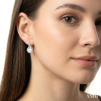6X6 MM Cultured Pearl and 1/20 Ctw Round Cut Diamond Earrings in Sterling Silver
