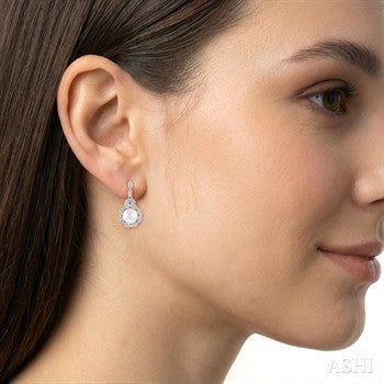 6X6 MM Cultured Pearl and 1/20 Ctw Round Cut Diamond Earrings in Sterling Silver