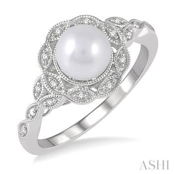 6.5X6.5 MM Cultured Pearl and 1/20 Ctw Round Cut Diamond Ring in Sterling Silver