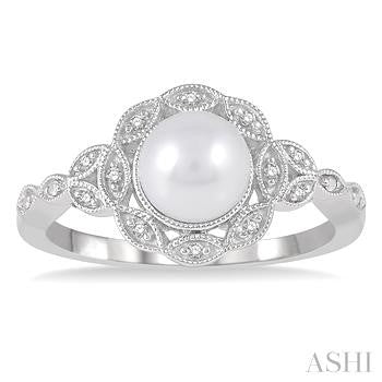 6.5X6.5 MM Cultured Pearl and 1/20 Ctw Round Cut Diamond Ring in Sterling Silver