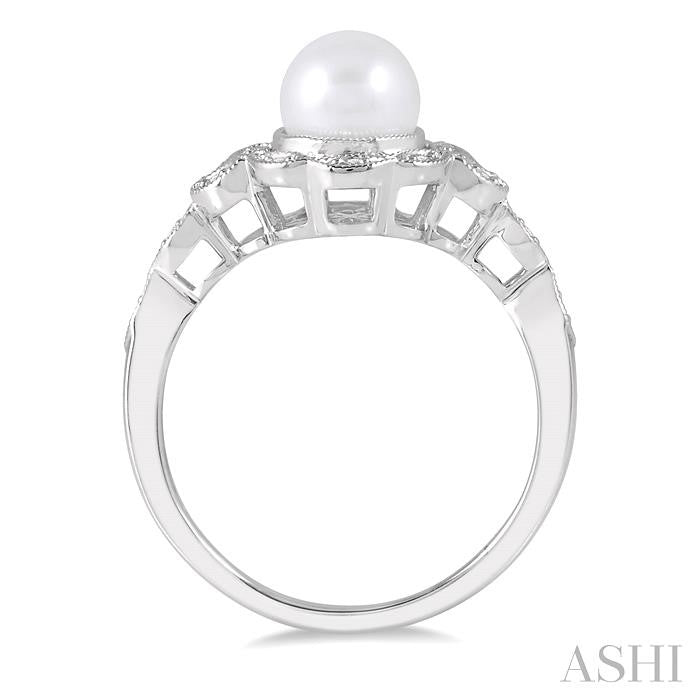 6.5X6.5 MM Cultured Pearl and 1/20 Ctw Round Cut Diamond Ring in Sterling Silver