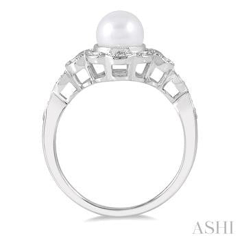 6.5X6.5 MM Cultured Pearl and 1/20 Ctw Round Cut Diamond Ring in Sterling Silver