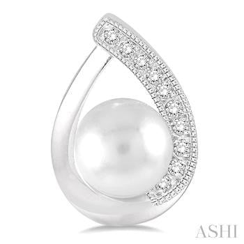 6X6 MM Cultured Pearls and 1/10 Ctw Round Cut Diamond Earrings in Sterling Silver